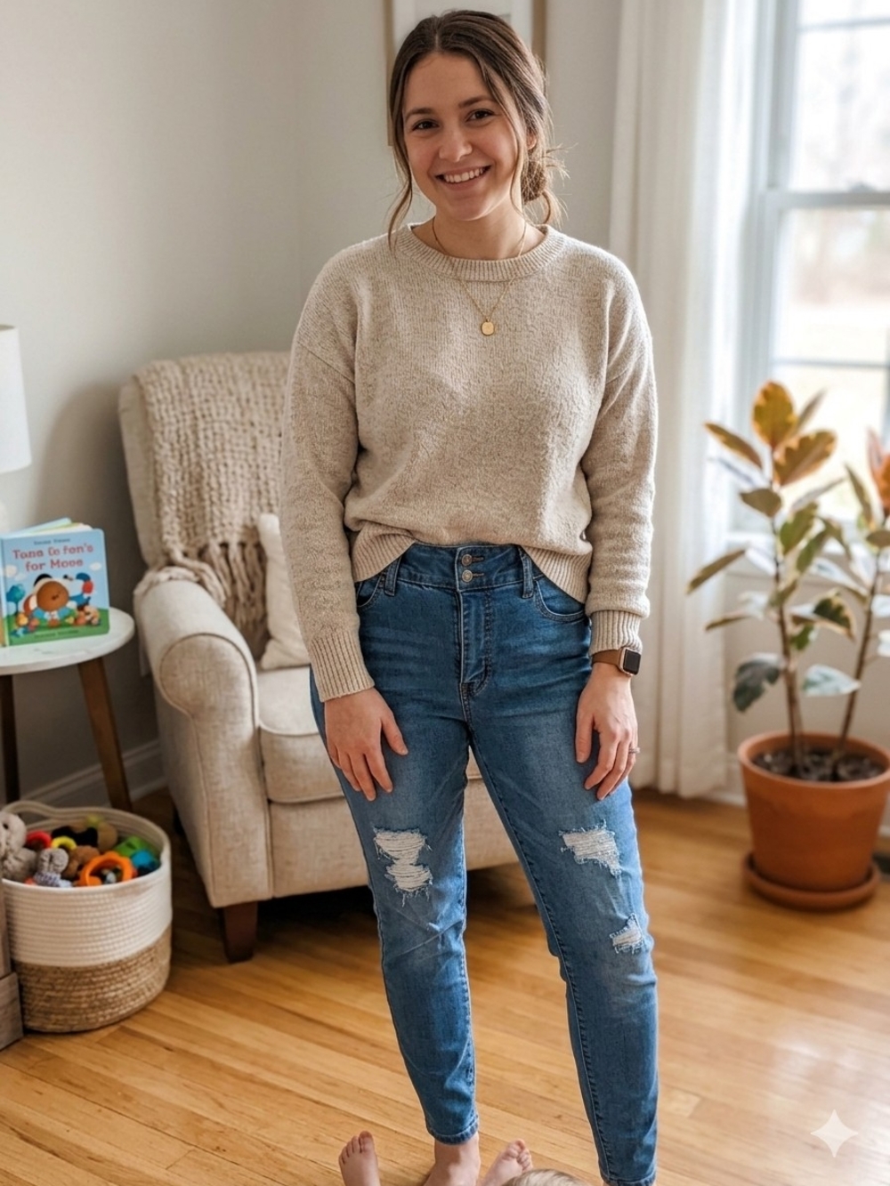 Wax Jean Skinny Jeans in Medium Blue Distressed Detail "Tummy I'm Beautiful"